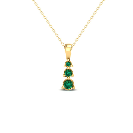 Miracle-Plated Three Stone Emerald Pendant Necklace 18kt Gold Over Sterling Silver