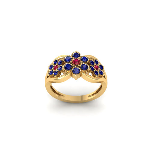 1.0CT Sapphire Ruby Illustion Set  Cocktail Anniversary Ring 18kt Gold Over Sterling Silver